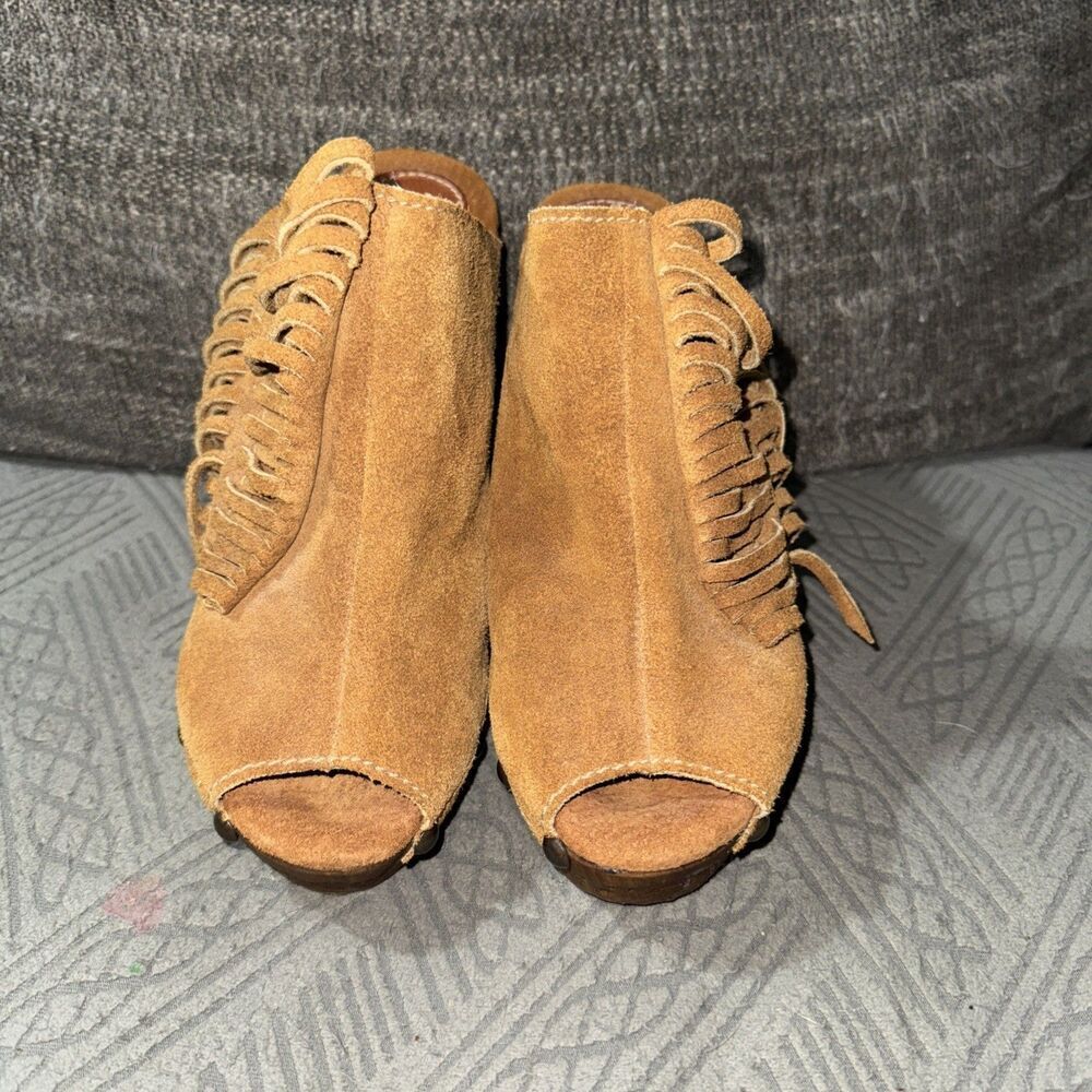 Sbicca Vintage Collection Sandals Shoes Fringe Brown Suede Size 8.5 39 - Picture 2 of 4